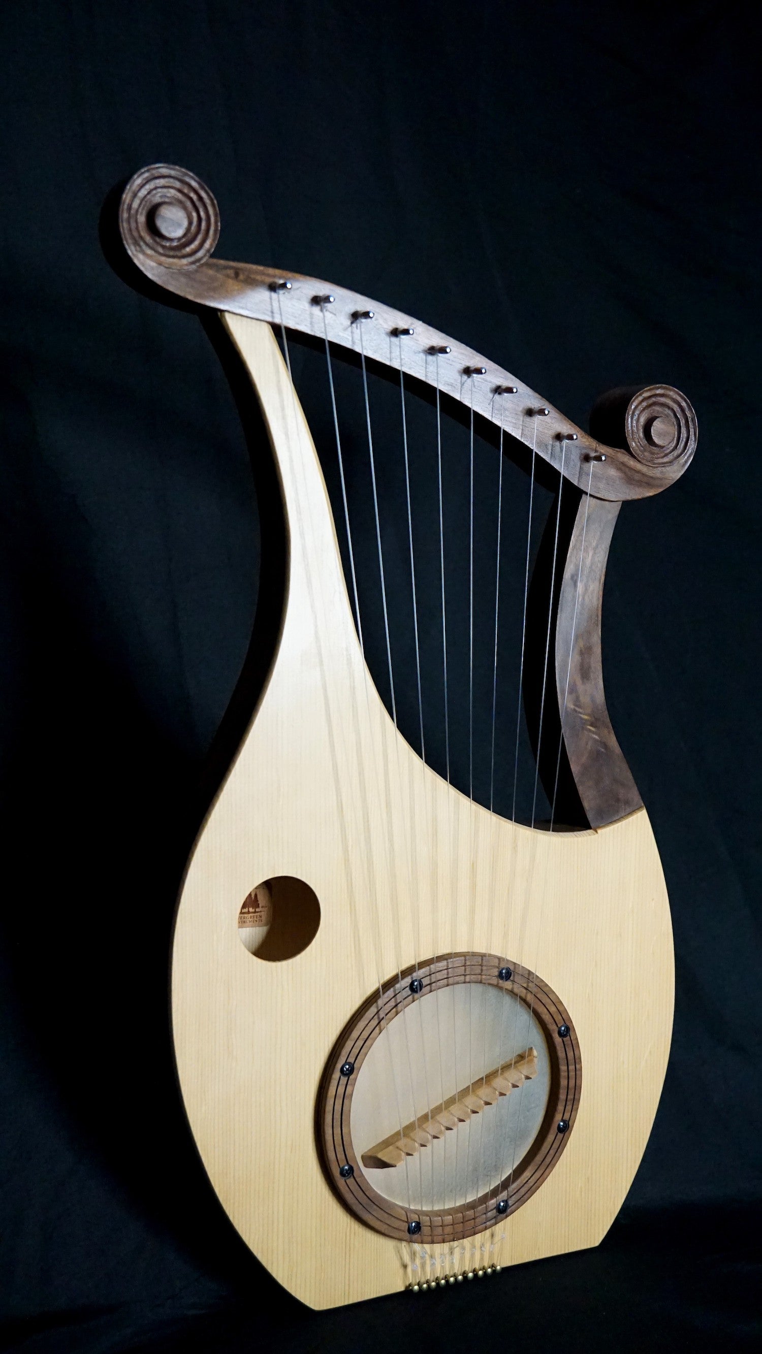 Side view of 10 Stringed Harp