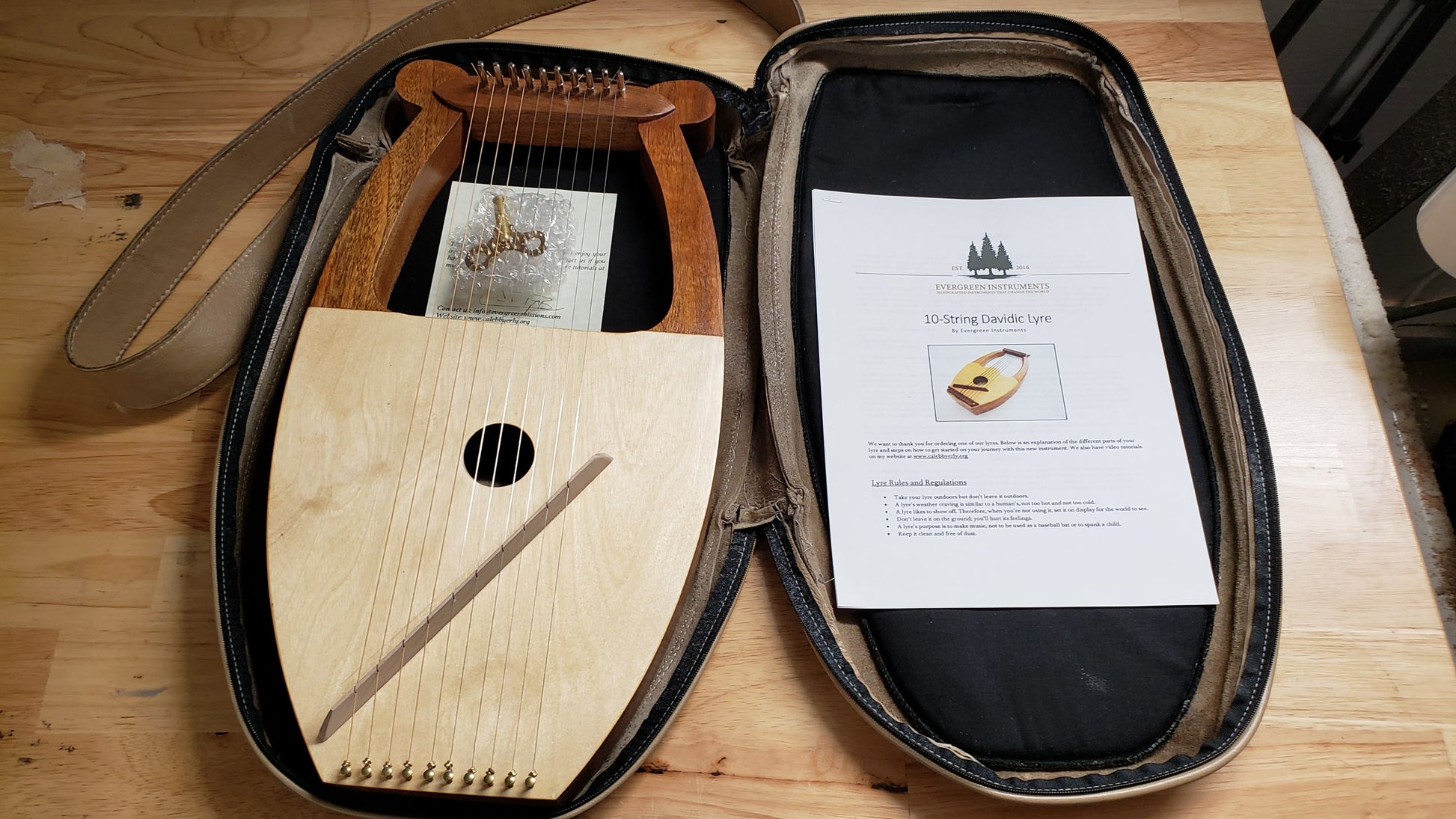 10 Stringed David's Harp with Leather Case, Tuning Key and Tutorial