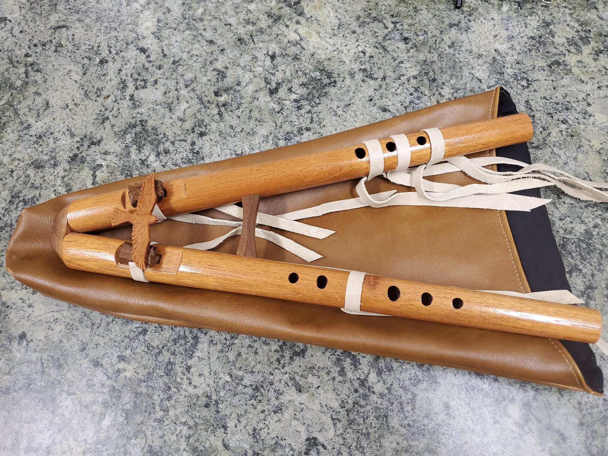 Double Flute - Mahogany NA Style Flute: Front with Case