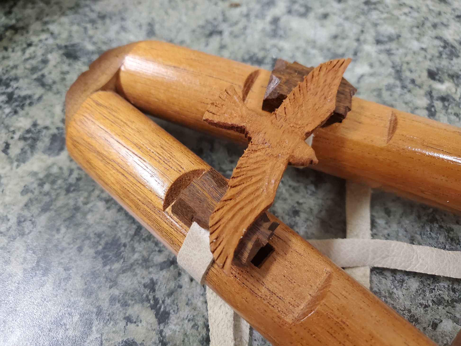 Double Flute - Mahogany NA Style Flute: Carving of Eagle